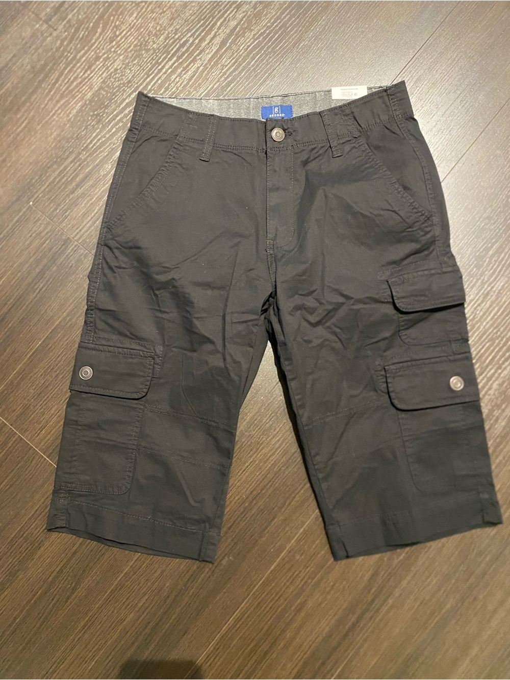 George Mens Below The Knee Black Bowery Messenger Cargo Shorts Size 30